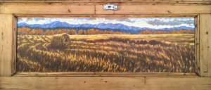 Alberta Farm, 14.25x43.75, oil on antique 1890s pine door, SOLD