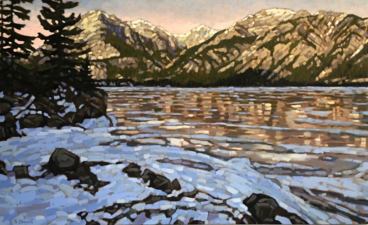 Icy Reflections, Lac Des Arc, Canmore, oil, 30x48, at Art on Ninth, Invermere