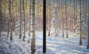 Warm Winter Forest, oil, 30x48, diptych, SOLD